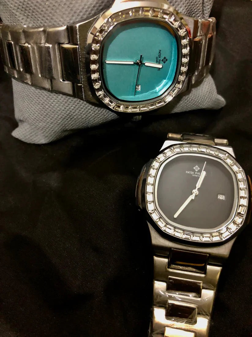 Iced - Out Patek Style Watch with Aqua Blue Dial - Wristcart