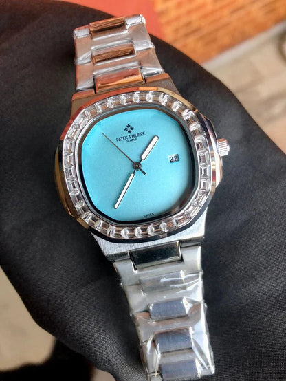 Iced - Out Patek Style Watch with Aqua Blue Dial - Wristcart