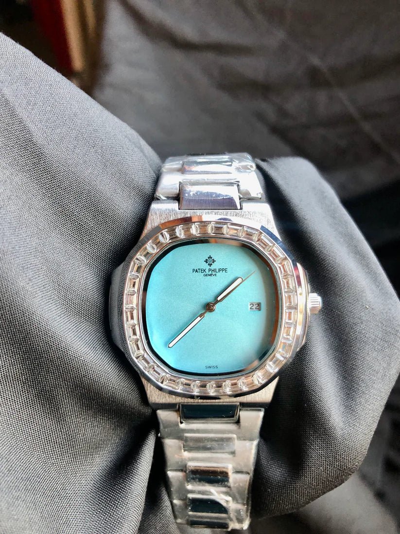 Iced - Out Patek Style Watch with Aqua Blue Dial - Wristcart