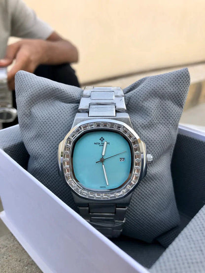 Iced - Out Patek Style Watch with Aqua Blue Dial - Wristcart